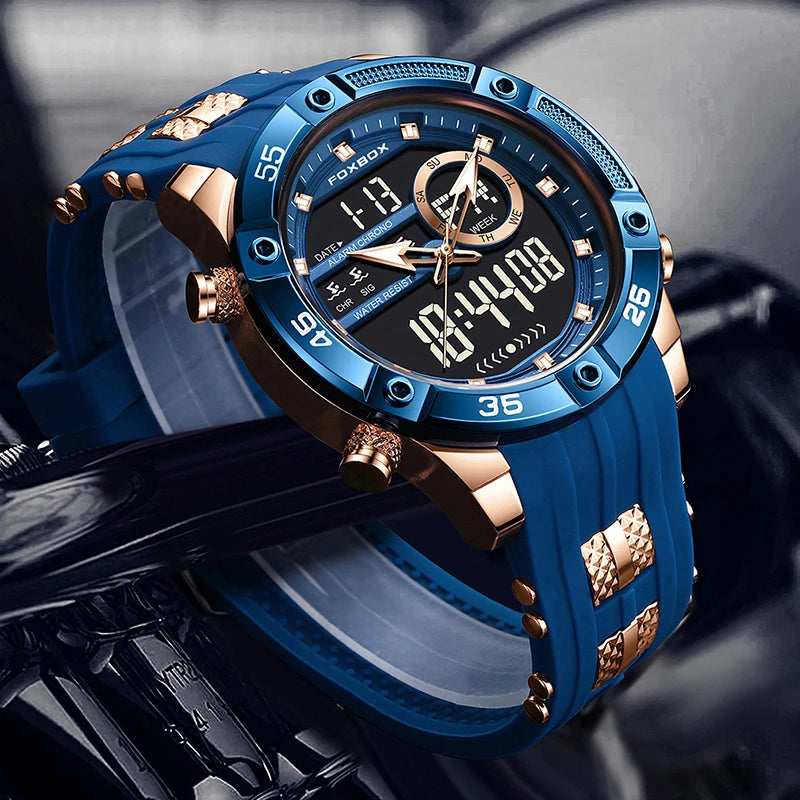 Nuevo reloj de pulsera de cuarzo original de lujo de la marca FOXBOX para hombre, reloj analógico digital resistente al agua de estilo militar a la moda para hombre