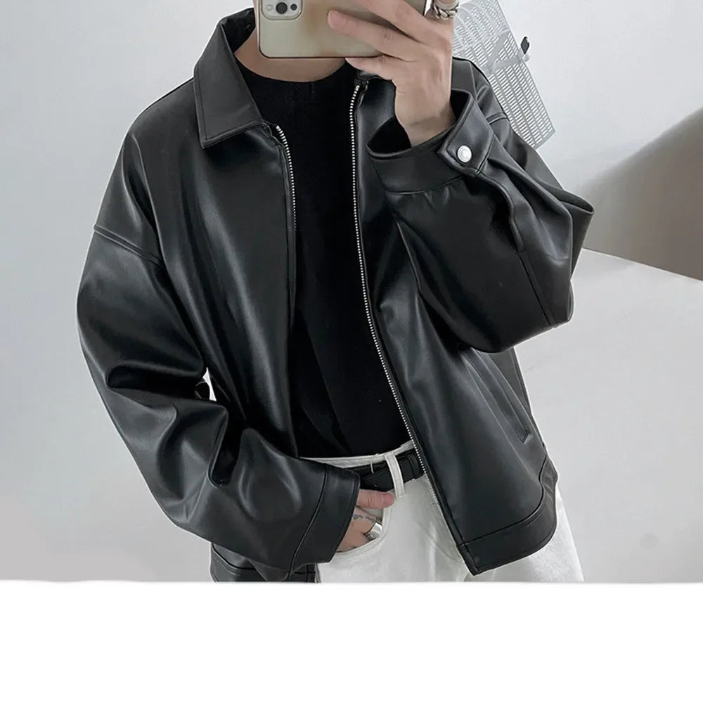 Chaqueta de cuero de PU holgada para hombre, estilo coreano, estilo béisbol, informal, para motocicleta, primavera y otoño, 2023