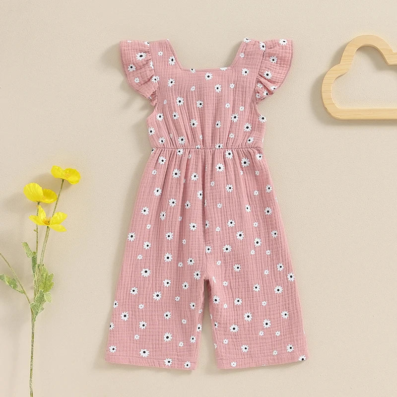 Ropa para niños pequeños, monos de verano para niñas, monos de algodón con estampado floral, sin espalda y con lazo, ropa para bebés