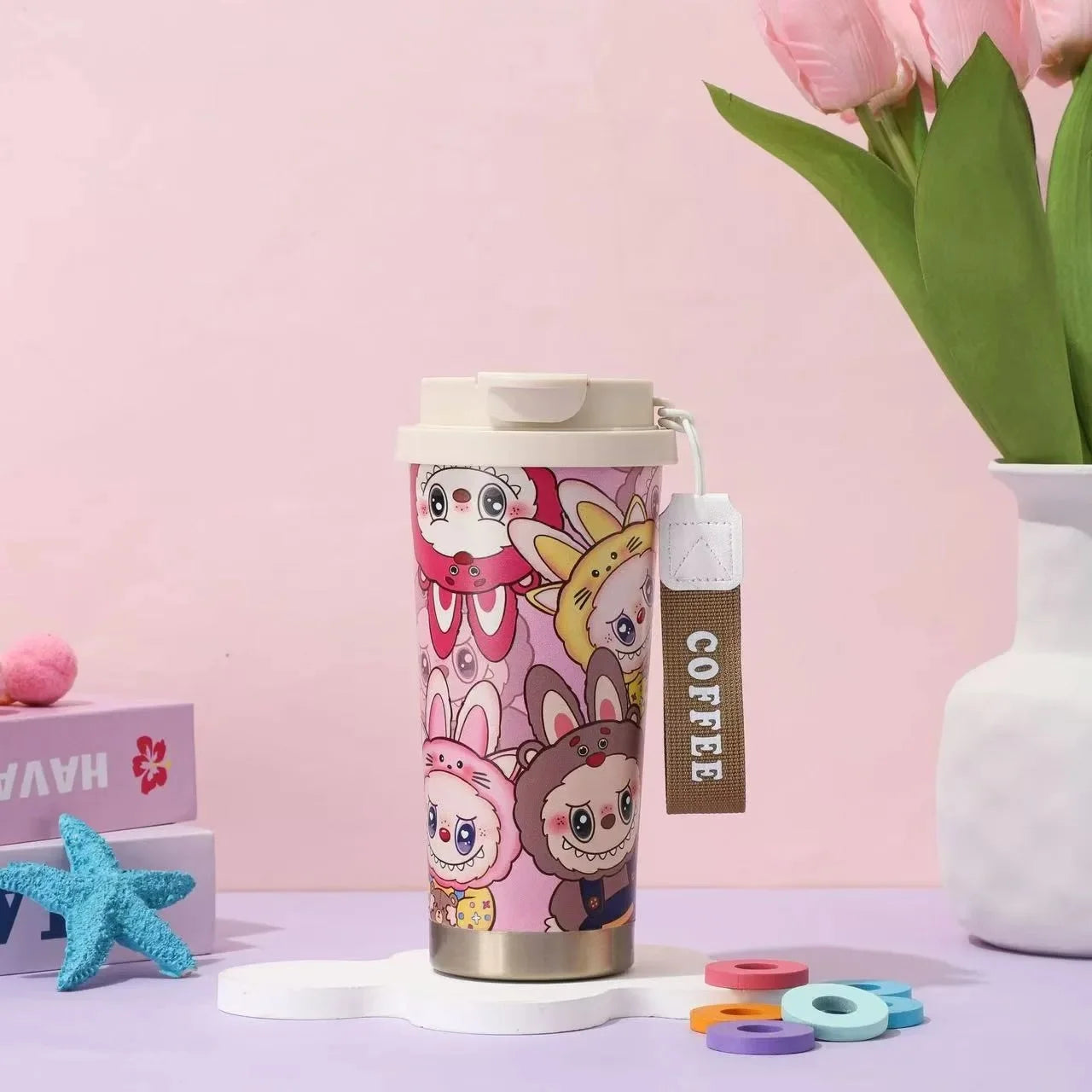Nueva taza portátil de acero inoxidable con aislamiento, doble vaso con pajita y diseño de campanilla, regalo de gran valor estético, artículos para el hogar.