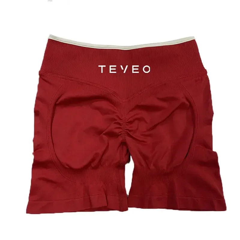 TEVEO - Pantalones cortos deportivos de yoga para mujer, pantalones deportivos elásticos para fitness y ciclismo, conjunto de sujetador de yoga corto Ignite Sculpt Scrunch, leggings