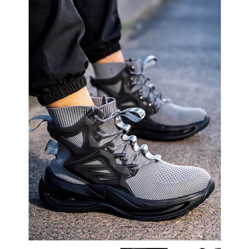 Tall Men's Anti Smashing and Anti Piercing Steel Toe Protective Safety Shoes Lightweight and Breathable Wear Resistant Durable