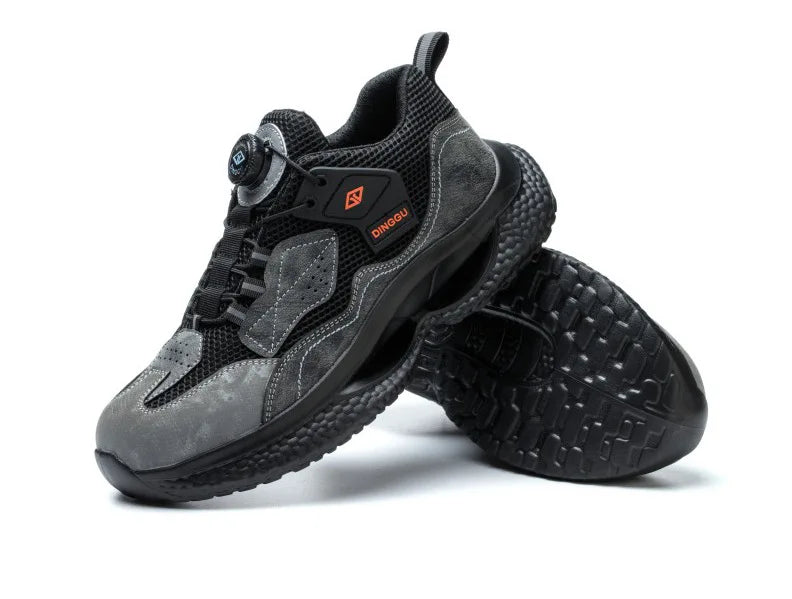Zapatos de seguridad de trabajo con botón giratorio para hombres y mujeres, zapatos con puntera de acero, botas de seguridad indestructibles, zapatillas de trabajo protectoras ligeras.