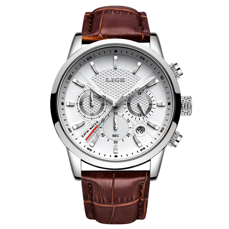 LIGE 2024 Reloj de lujo para hombre, reloj de cuarzo informal de negocios, reloj de pulsera de cuero a la moda para hombre, reloj impermeable para hombre