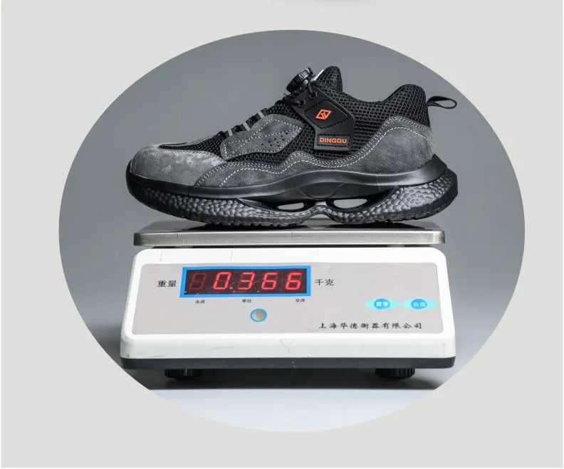Zapatos de seguridad de trabajo con botón giratorio para hombres y mujeres, zapatos con puntera de acero, botas de seguridad indestructibles, zapatillas de trabajo protectoras ligeras.