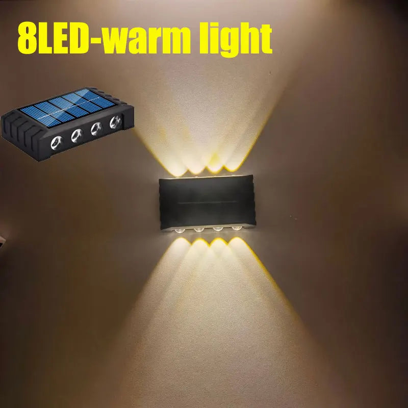 Lámpara de pared solar de 4/6/8/10 LED, luz decorativa para exteriores, impermeable, con iluminación de arriba y abajo, para jardín y paisaje.