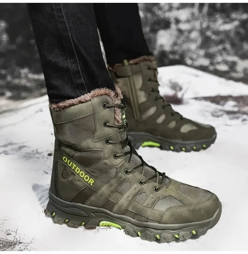 Brand Winter Men's Boots Thick Plush Warm Snow Boots Lace-UP Men Ankle Boots Outdoor Waterproof Men's Motorcycle Boots Size 47