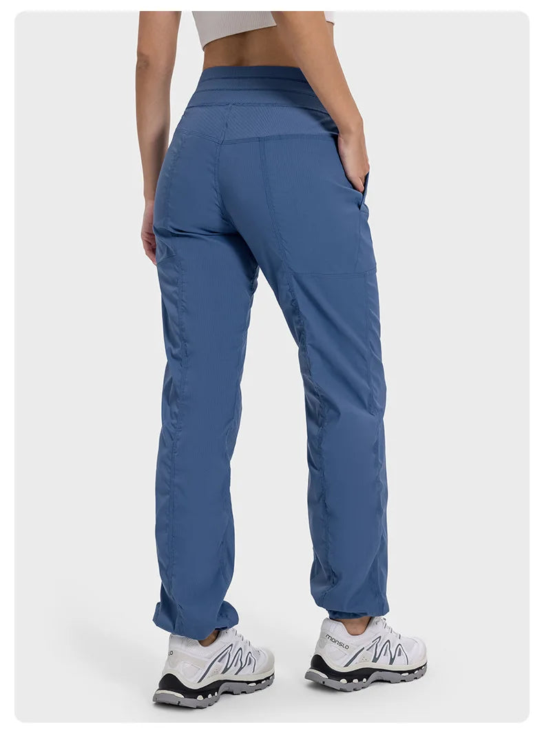 Pantalones deportivos de mujer de secado rápido, ligeros, transpirables, para correr, fitness, cintura alta, holgados, de pierna ancha, casuales, para yoga, otoño 2024.