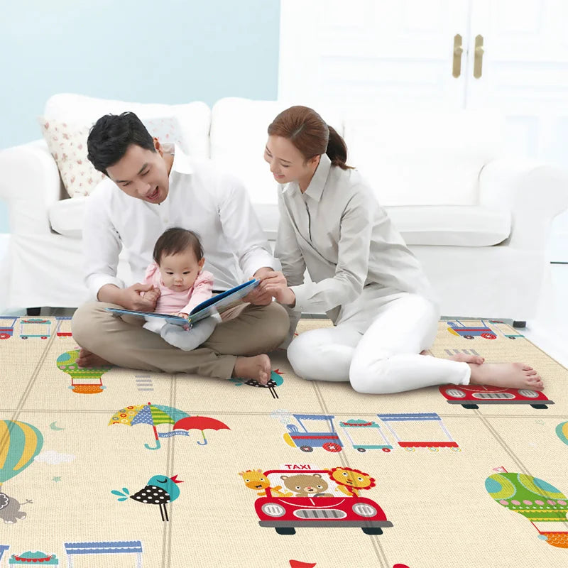 Alfombra plegable de doble cara para niños, tapete de juegos con dibujos animados para bebés, alfombra educativa para actividades para bebés, impermeable y fácil de guardar.