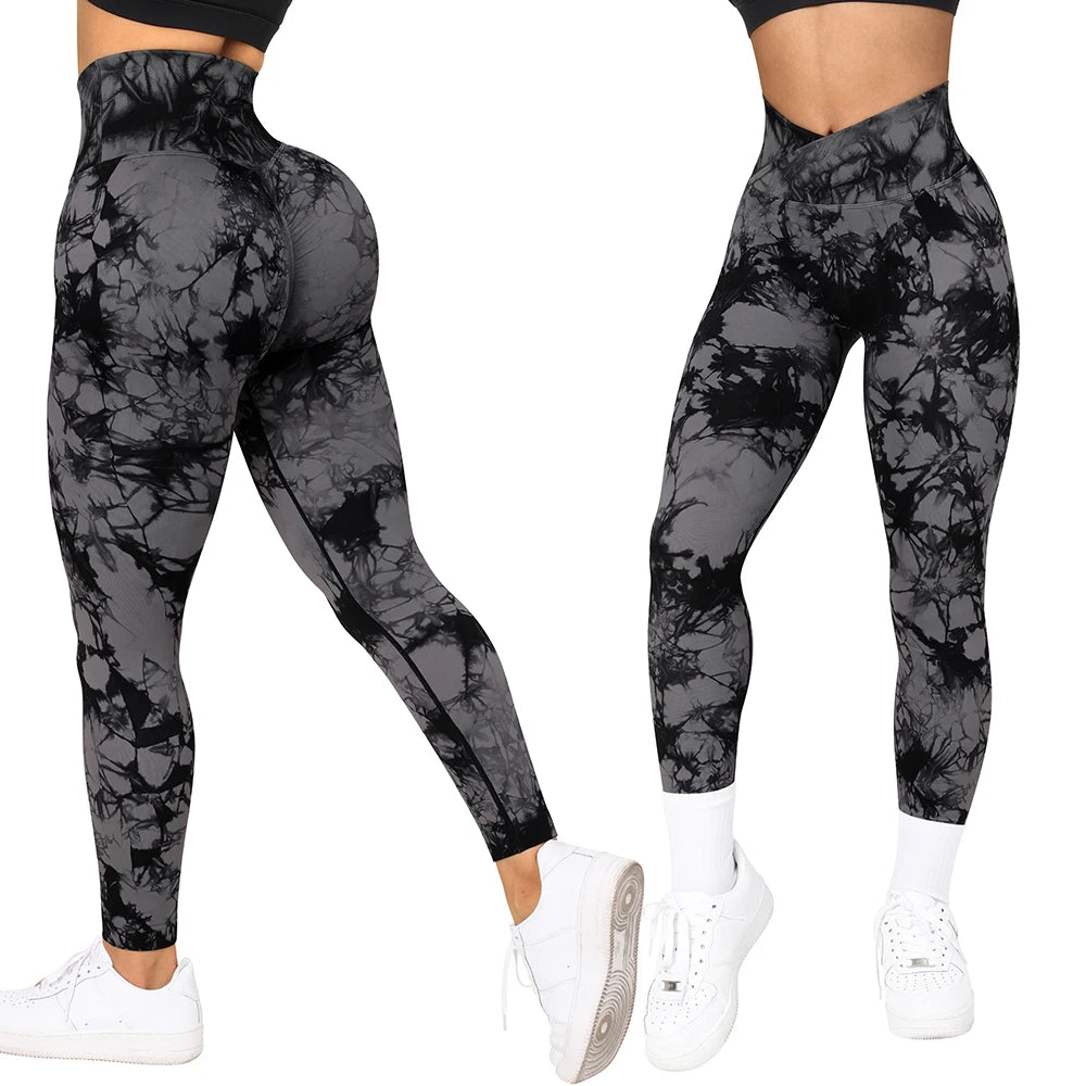Mallas deportivas con efecto tie-dye para mujer, leggings push up para entrenamiento, leggings deportivos para mujer, pantalones de gimnasio sin costuras con efecto push-up