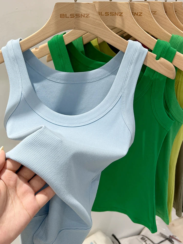 Zjaiss - Camisola de tirantes acanalada con cuello redondo para mujer, básica, elástica, de verano 2025