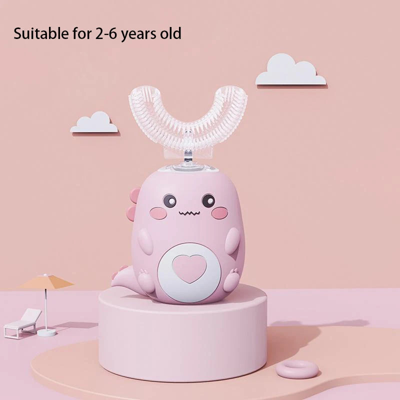 Cepillo de dientes eléctrico en forma de U para niños, 360 grados, inteligente, de silicona, recargable, automático, sónico.