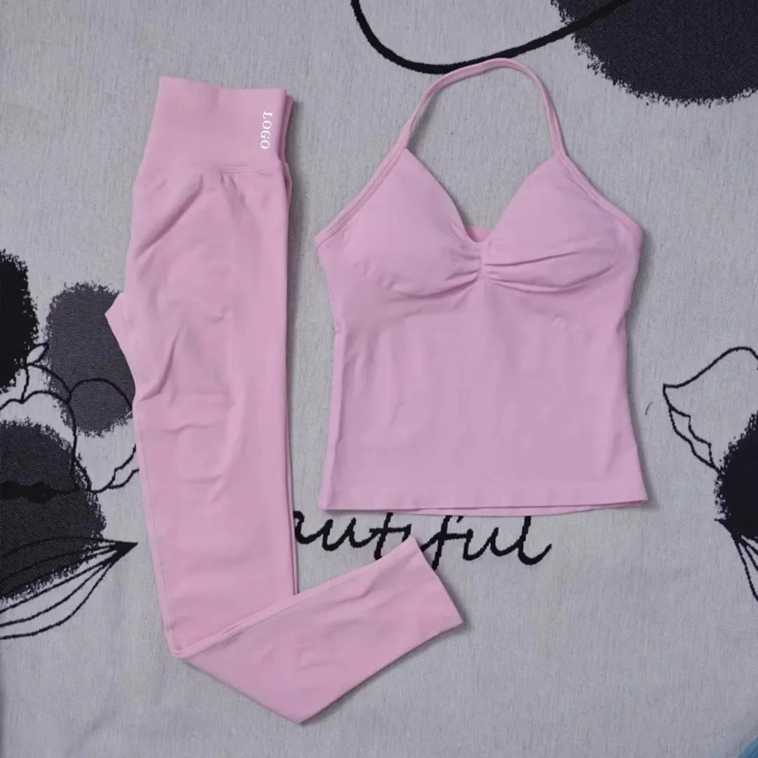 Conjunto de 2 piezas de yoga para mujer, leggings de cintura alta sin costuras, sujetador deportivo, ropa de entrenamiento, ropa deportiva para correr