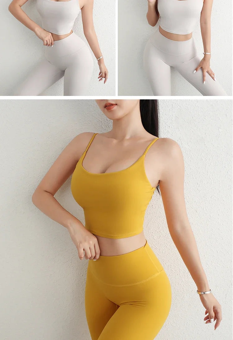 Women Yoga Suit Adjustable Sling Strap Sports Bra U Cut Scrunch Butt Workout Leggings Butt Lifting Excluding pants