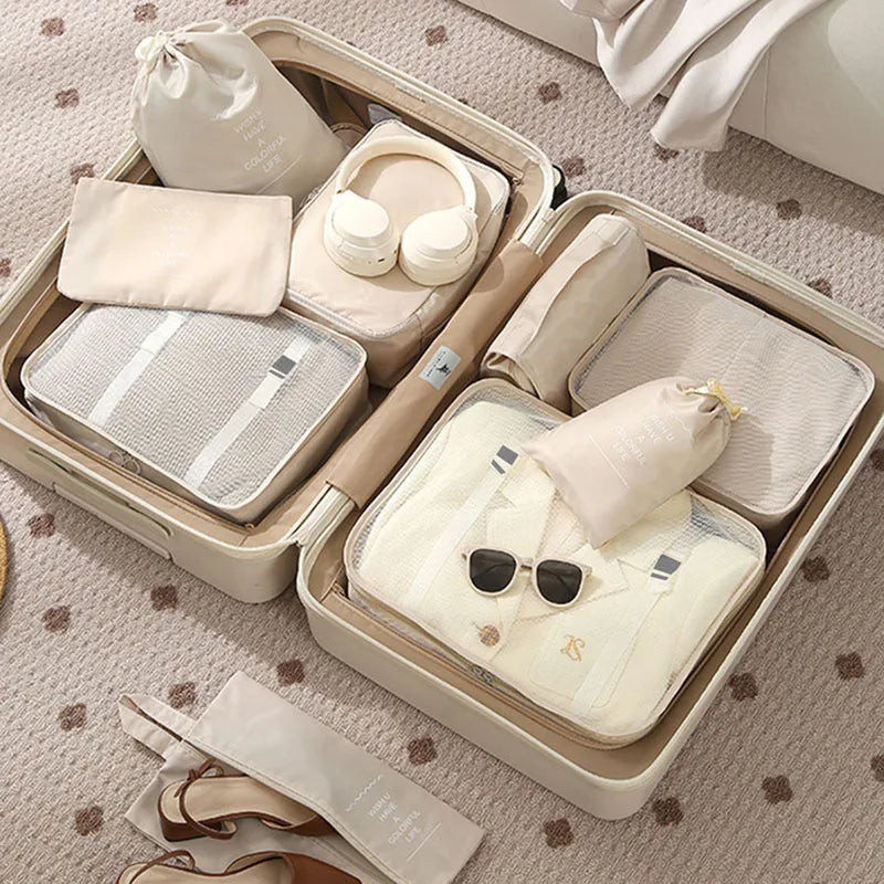 Juego de 11 bolsas organizadoras de viaje plegables, bolsas de almacenamiento, maletas, cubos de embalaje, estuches portátiles para ropa interior, zapatos, artículos de tocador
