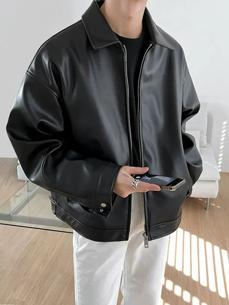 Chaqueta de cuero de PU holgada para hombre, estilo coreano, estilo béisbol, informal, para motocicleta, primavera y otoño, 2023