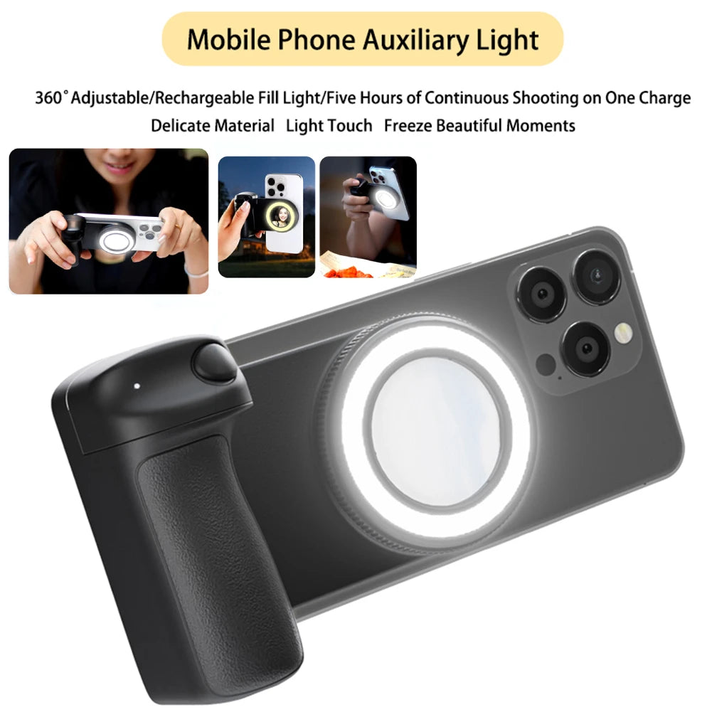 Estabilizador de fotos para cámara con obturador compatible con Bluetooth Magsafe, luz de relleno y espejo reflectante para Android, iPhone 16, 15 y 14
