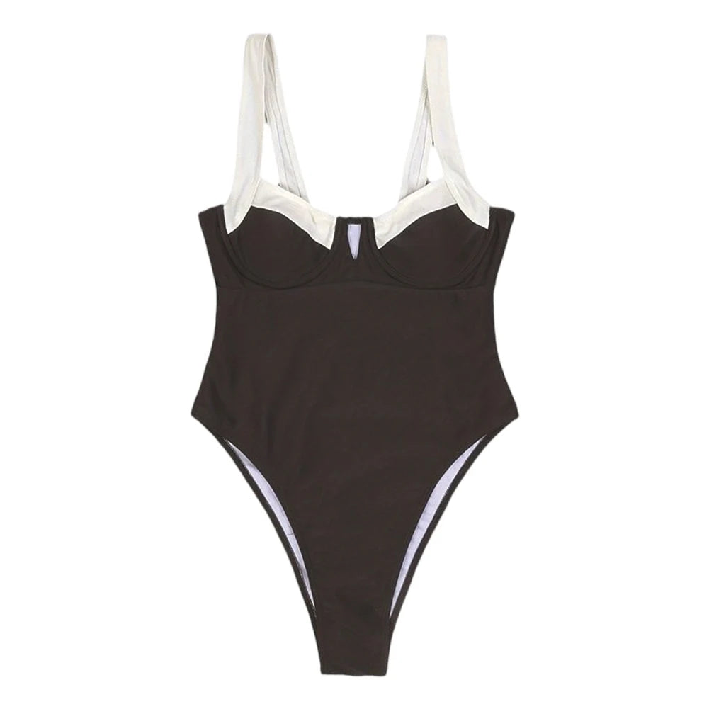 Traje de baño modesto con escote en V y control de abdomen para mujer, traje de baño adelgazante de retazos para vacaciones de verano, viajes a la playa.
