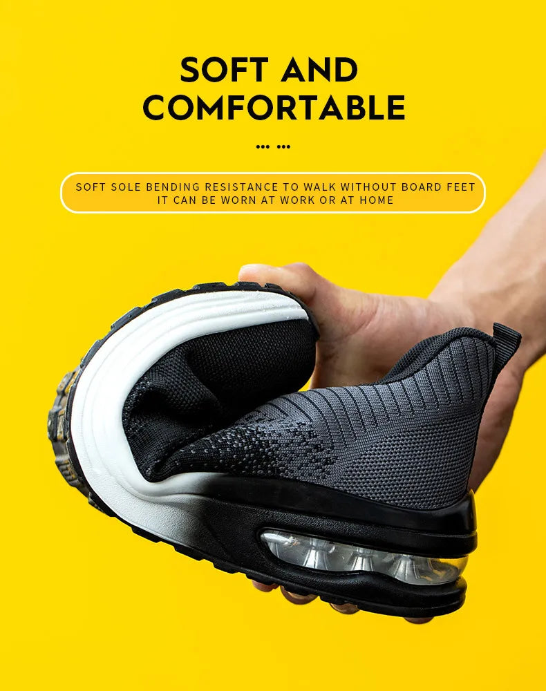 Zapatos de trabajo de protección anti-aplastamiento para hombres y mujeres, zapatos indestructibles anti-perforación, zapatos de trabajo con amortiguación de aire, zapatos de seguridad con puntera de acero para hombre.