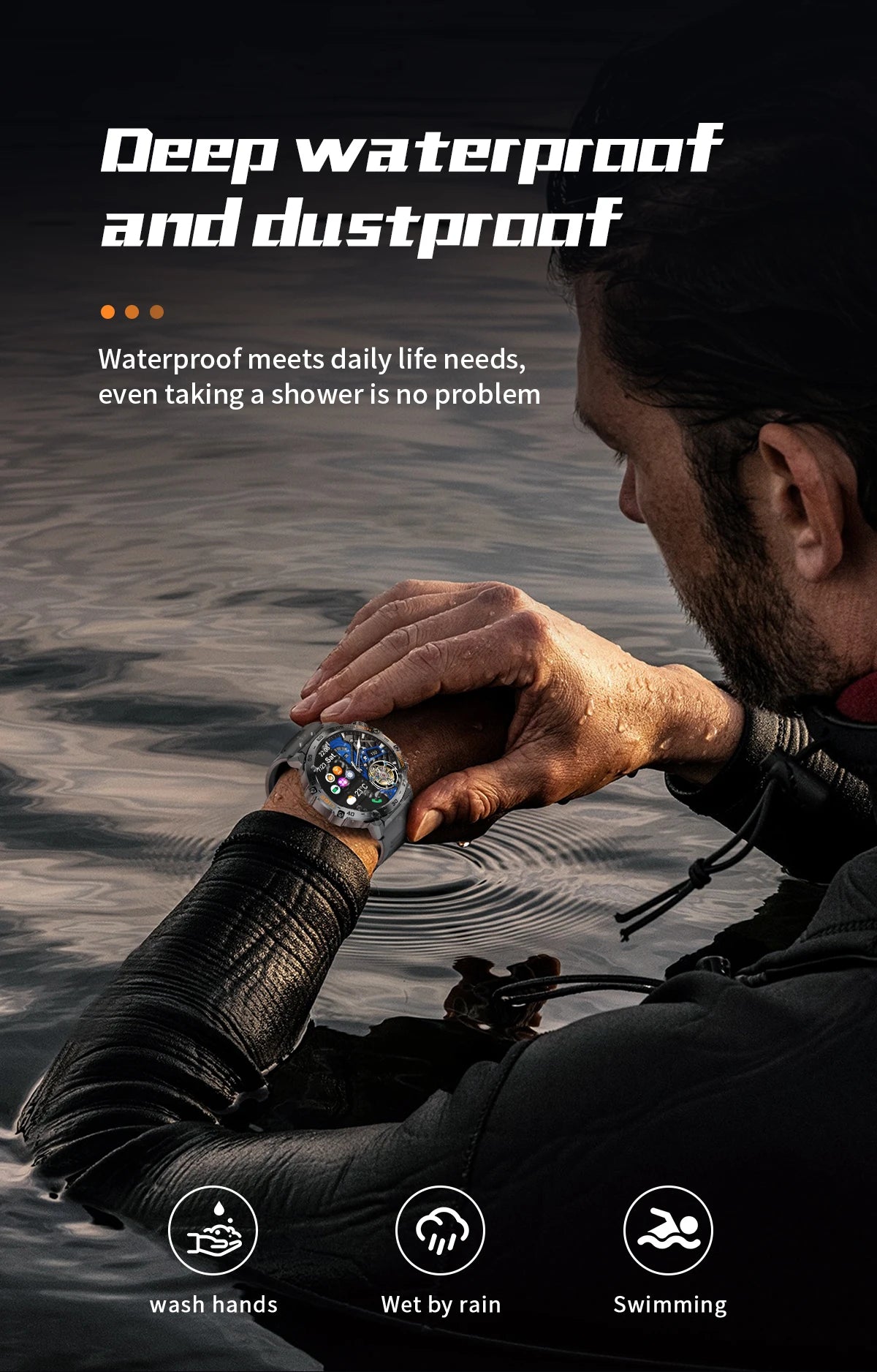 Nuevo reloj inteligente militar para hombre, pantalla AMOLED HD de 360*360, resistente al agua, con linterna LED, deportivo, para Android e iOS.