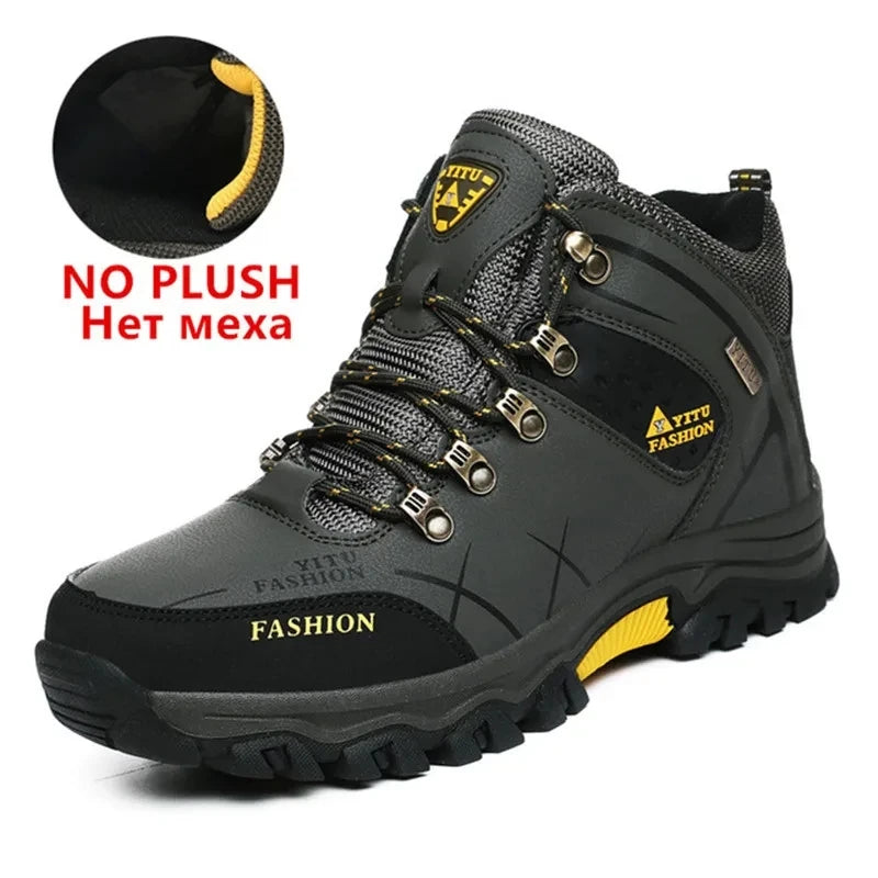 Botas de nieve de invierno para hombre, impermeables, de cuero, muy cálidas, para exteriores, senderismo, trabajo, talla 39-47