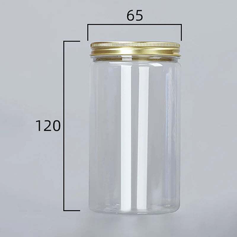Frasco de plástico transparente de 15 tamaños con tapas de aluminio rosa, contenedor vacío para crema facial, contenedor de cosméticos, botellas rellenables de viaje doradas.