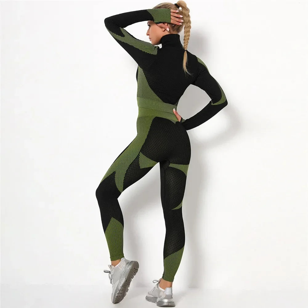 Conjunto de 3 piezas de yoga sin costuras, chaleco deportivo de fitness, pantalones de cintura alta que levantan la cadera, ropa de entrenamiento, conjunto de leggings de gimnasio para mujer