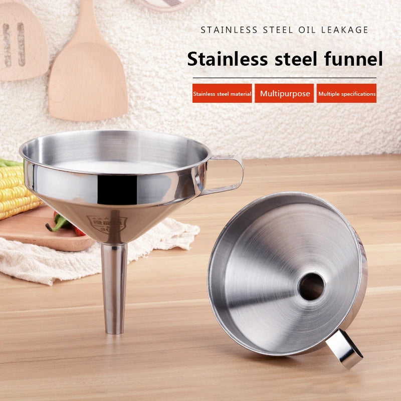 Embudo de acero inoxidable 304 de 10 cm, 12 cm y 14 cm para cocina, dispensador de aceite, vino y líquido con colador extraíble.