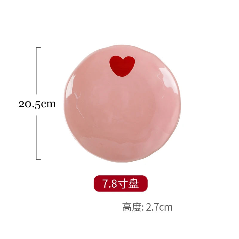 Ensaladera con diseño de corazón rosa, plato de cerámica, taza de café, tazón de postre para niños, platos de cena bonitos para el hogar, vajilla de restaurante