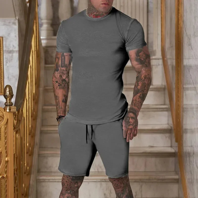 Conjunto de camiseta y pantalones cortos de manga corta, ropa deportiva transpirable para hombre, novedad de verano 2025, ropa popular de secado rápido