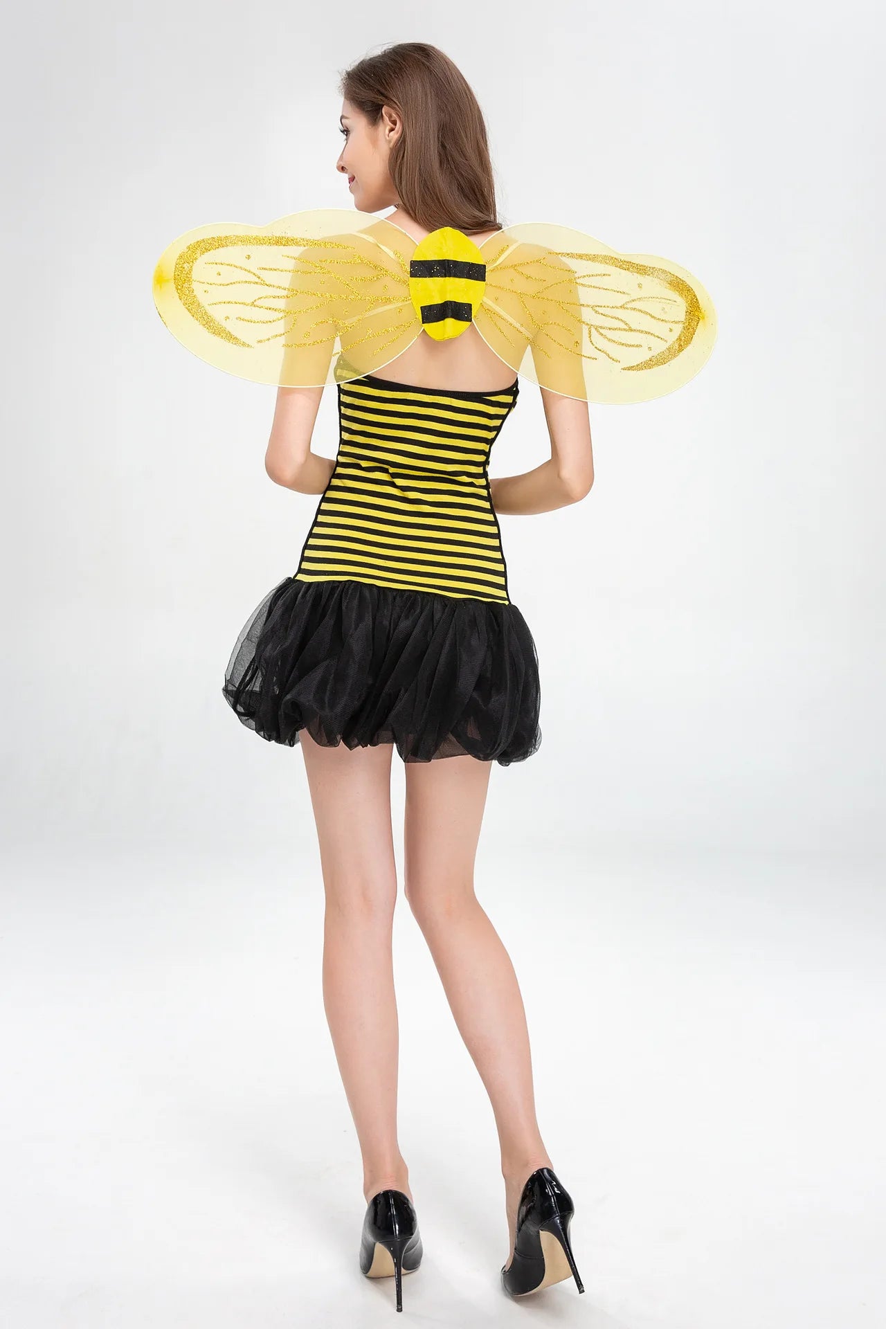 Carnival Halloween Women Sexy Role Play Clothes Bumble Bee Costumes Yellow Cute Bee Cosplay Fancy Dress with Wings Headwear
