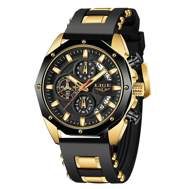 LIGE 2024 - Nuevos relojes de moda para hombre, marca superior de lujo, reloj deportivo de silicona, reloj de cuarzo con fecha, reloj de pulsera resistente al agua, cronógrafo