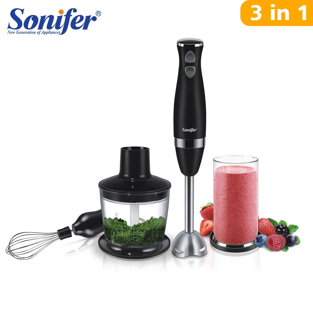 Batidora de mano de acero inoxidable 3 en 1, batidora eléctrica de inmersión con bol, picadora de carne y verduras, batidora Sonifer