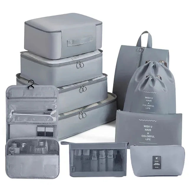 Juego de 11 bolsas organizadoras de viaje plegables, bolsas de almacenamiento, maletas, cubos de embalaje, estuches portátiles para ropa interior, zapatos, artículos de tocador