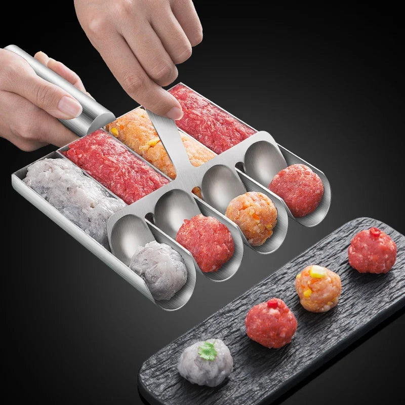 Molde de acero inoxidable para hacer albóndigas, ideal para preparar fácilmente albóndigas caseras, ensaladas y sándwiches, perfecto para cocinar en familia.
