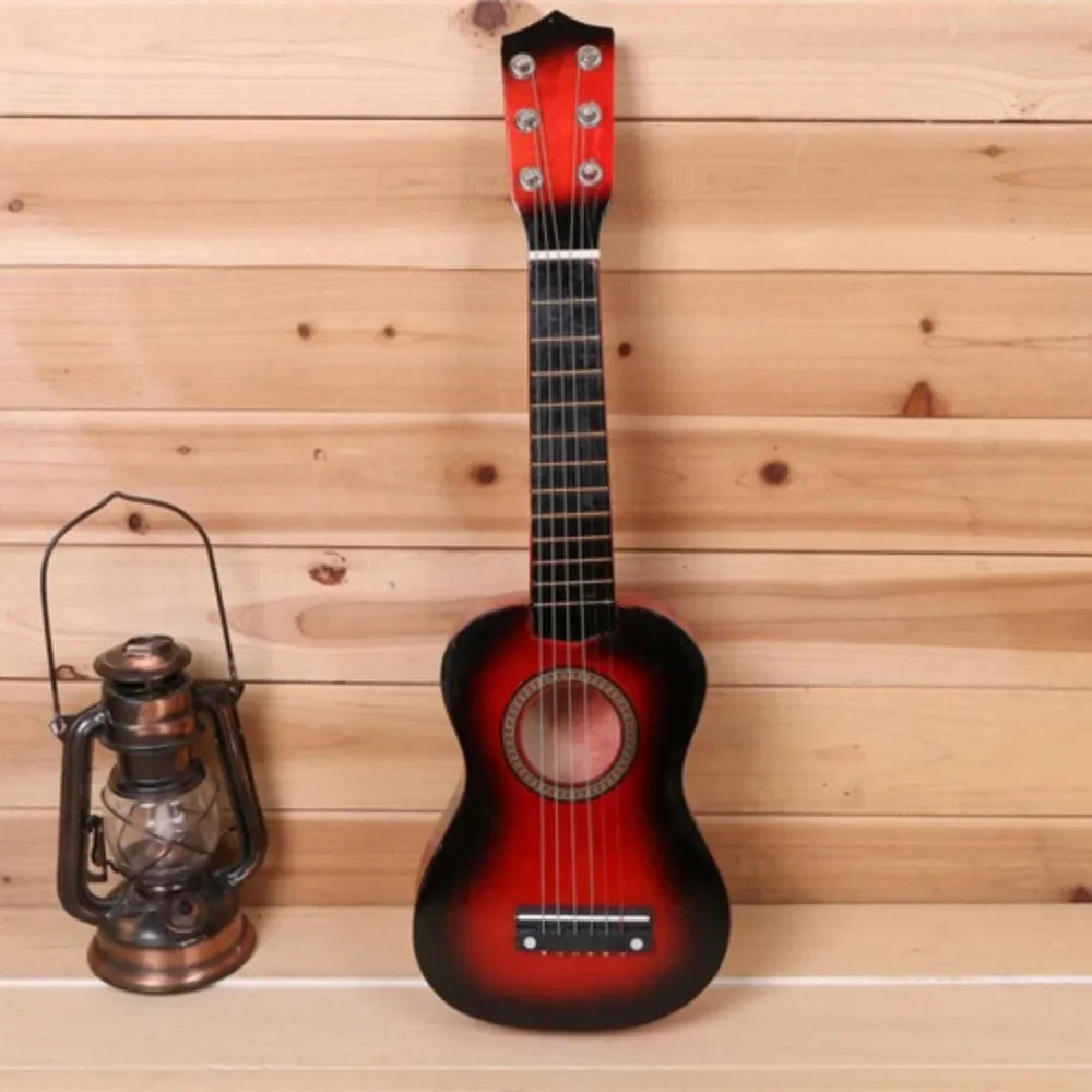 Guitarra infantil de madera maciza con perilla de cuerda ajustable, instrumento infantil multicolor, juguete clásico de alta calidad de sonido.