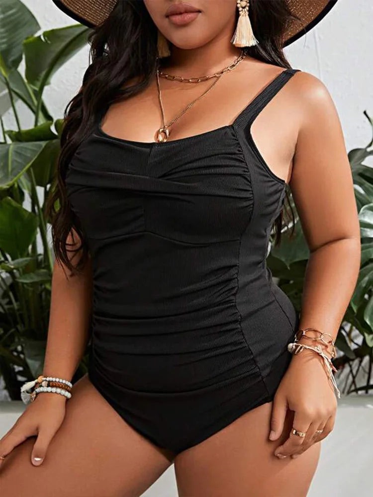2025 Sexy Black Strapped Plus Size Swimwear Women Push Up Large Big One Piece Swimsuit Curvy Brazilian Beach Chubby Bathing Suit