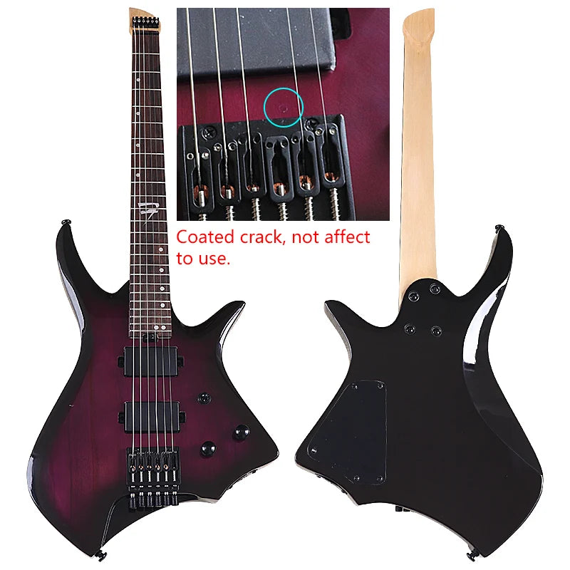 Mini guitarra eléctrica de 6 cuerdas sin pala, 30 pulgadas, cuerpo de madera maciza de paulownia, mástil de arce.