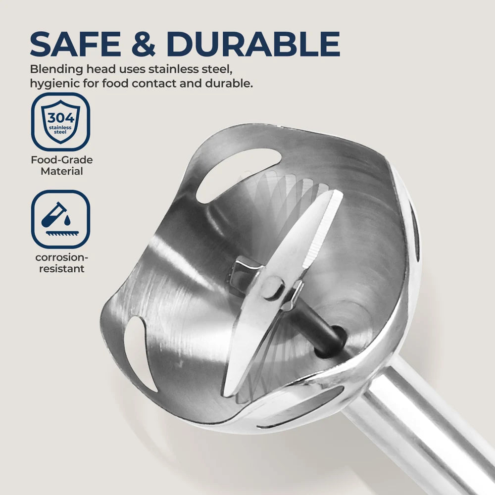 Batidora de mano de inmersión con cuchillas de acero inoxidable para mezclar alimentos en la cocina, azul claro, clásica básica