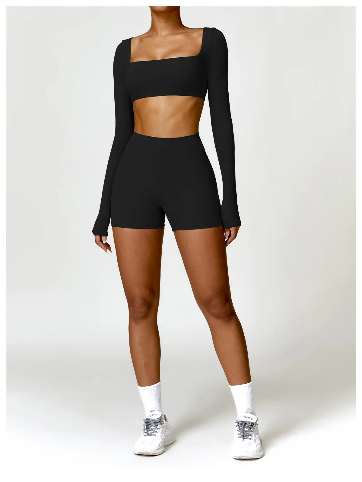 Conjunto de chándal de yoga para mujer, 2 piezas, ropa deportiva para entrenamiento, ropa deportiva, leggings de gimnasio, sujetador de fitness, top corto, trajes deportivos de manga larga