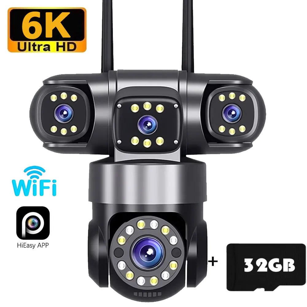 Cámara de seguridad para el hogar 10K 20MP para exteriores con WiFi, 4 lentes, 4 pantallas, zoom 360° 16X, CCTV, vigilancia inalámbrica, PTZ, protección de seguridad