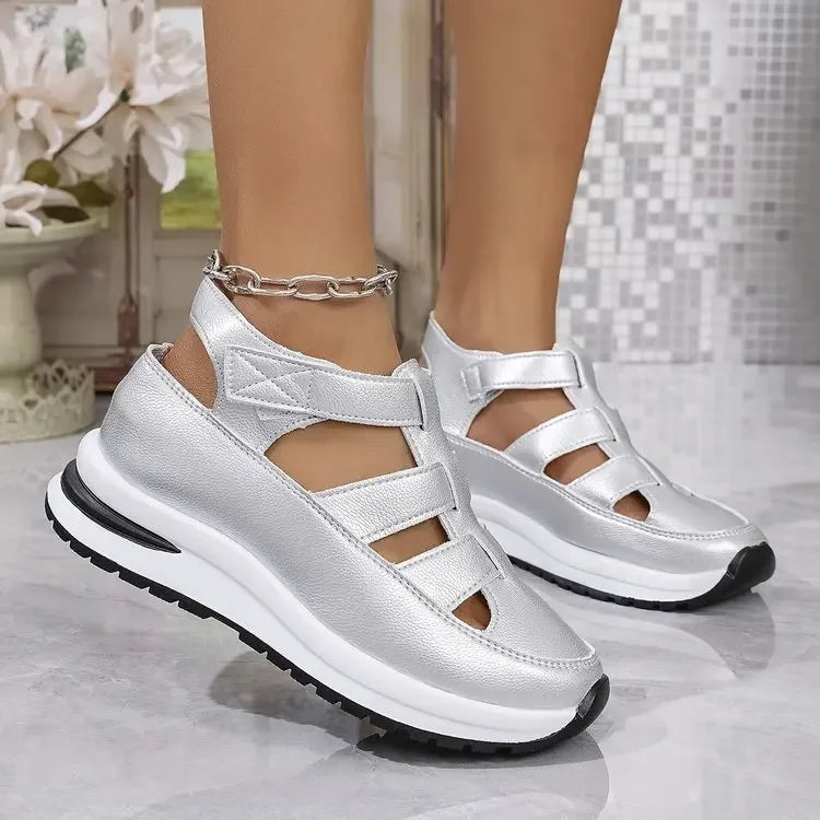 Sandalias de mujer de gran tamaño 2025, nuevas, con punta romana mágica y tacón grueso, zapatos casuales, cómodas, suela de goma y poliuretano mejorado.