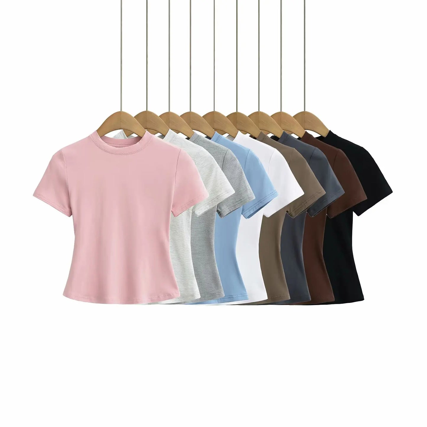 Camiseta informal de alta calidad para mujer, blusa sexy ajustada de manga corta, tendencia de moda, ropa lisa, tops Y2K, 2024
