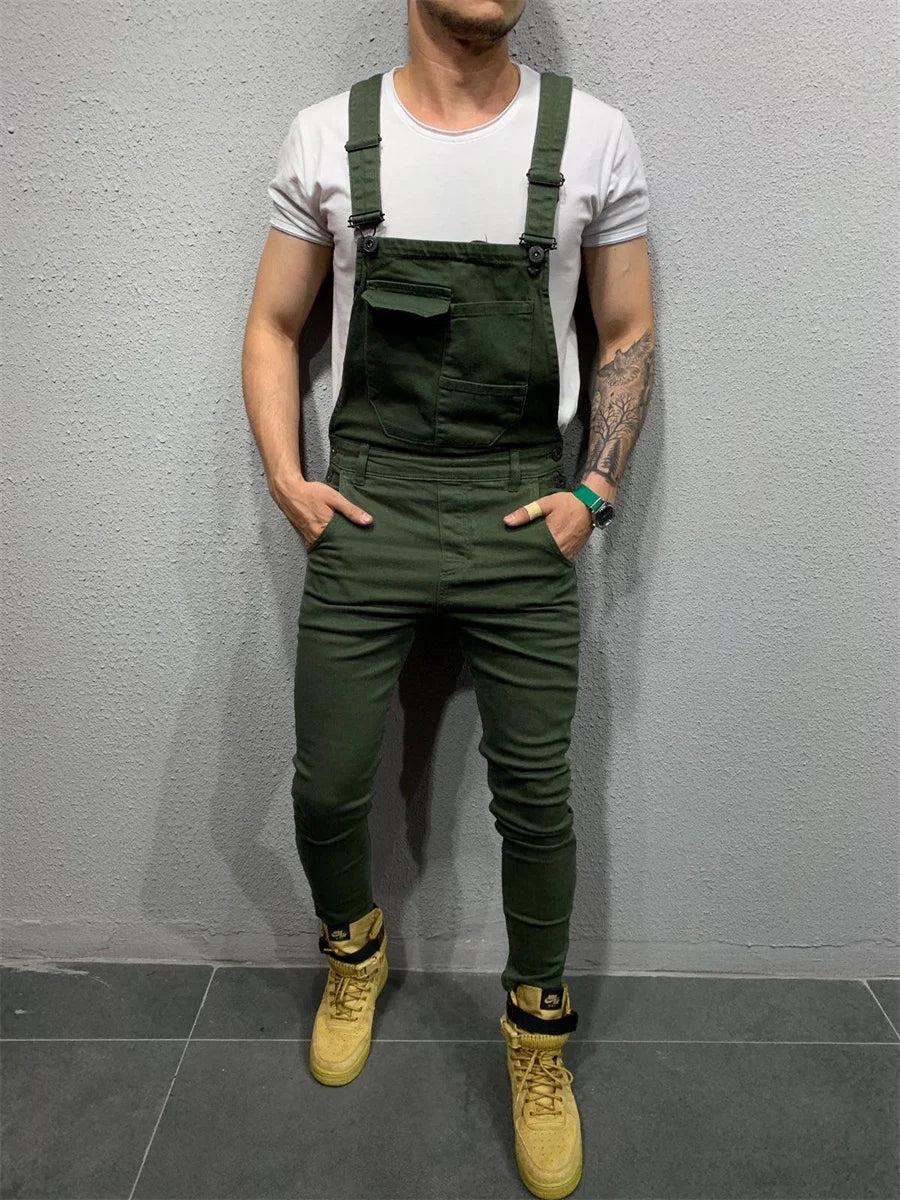 Mono de camuflaje para hombre, estilo urbano, con múltiples bolsillos, corte ajustado, pantalón cargo vaquero, peto vaquero, estilo casual.