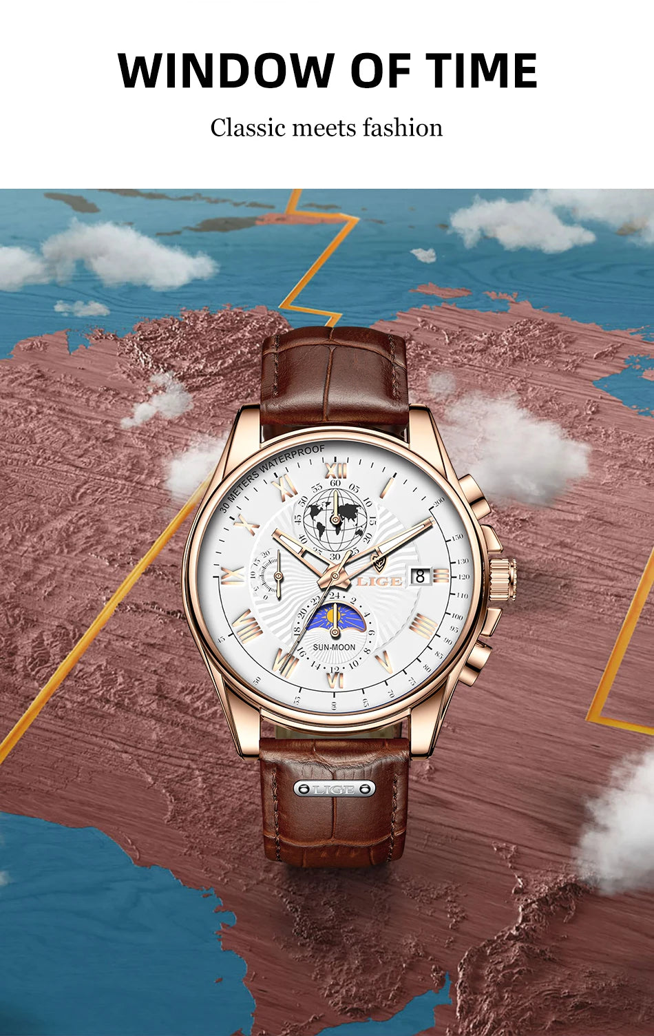 LIGE 2024 - Nuevo reloj de cuero azul para hombre, marca de lujo, resistente al agua, deportivo, con fecha, de cuarzo, Masculino