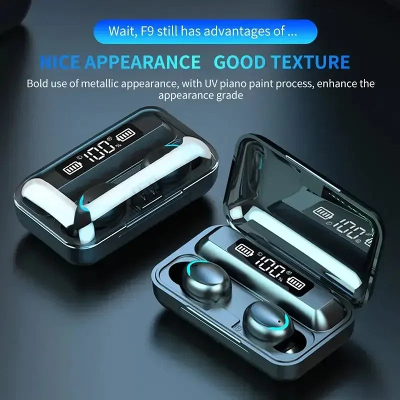 Auriculares inalámbricos Bluetooth F9 5C TWS, impermeables, con pantalla digital y estuche de carga de gran capacidad.