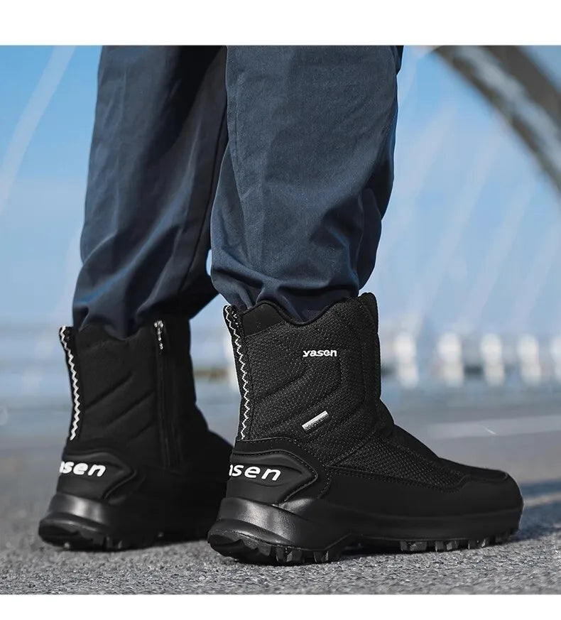 Botas de invierno para hombre 2025, botas de nieve para exteriores, cálidas, de felpa, gruesas, impermeables, antideslizantes, hasta media pantorrilla, zapatos de invierno para hombre