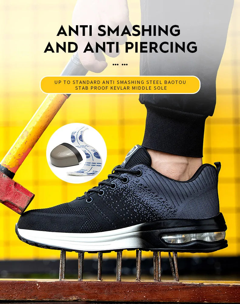 Zapatos de trabajo de protección anti-aplastamiento para hombres y mujeres, zapatos indestructibles anti-perforación, zapatos de trabajo con amortiguación de aire, zapatos de seguridad con puntera de acero para hombre.