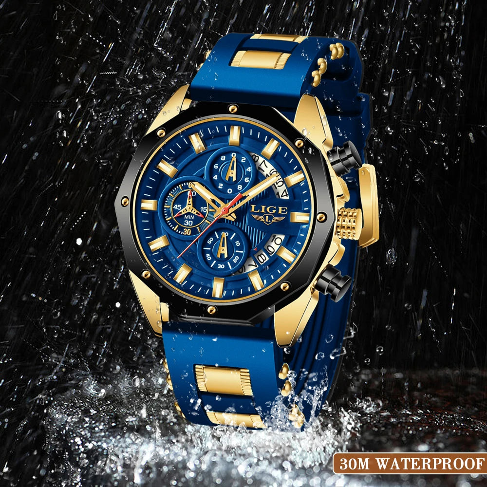 LIGE 2024 - Nuevos relojes de moda para hombre, marca superior de lujo, reloj deportivo de silicona, reloj de cuarzo con fecha, reloj de pulsera resistente al agua, cronógrafo