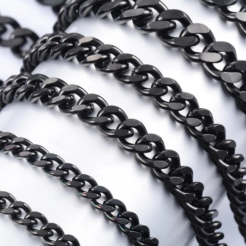 Gargantilla punk básica de color negro, cadena de eslabones cubanos de acero inoxidable, collar de eslabones de metal sólido, joyería para hombres y mujeres, regalo